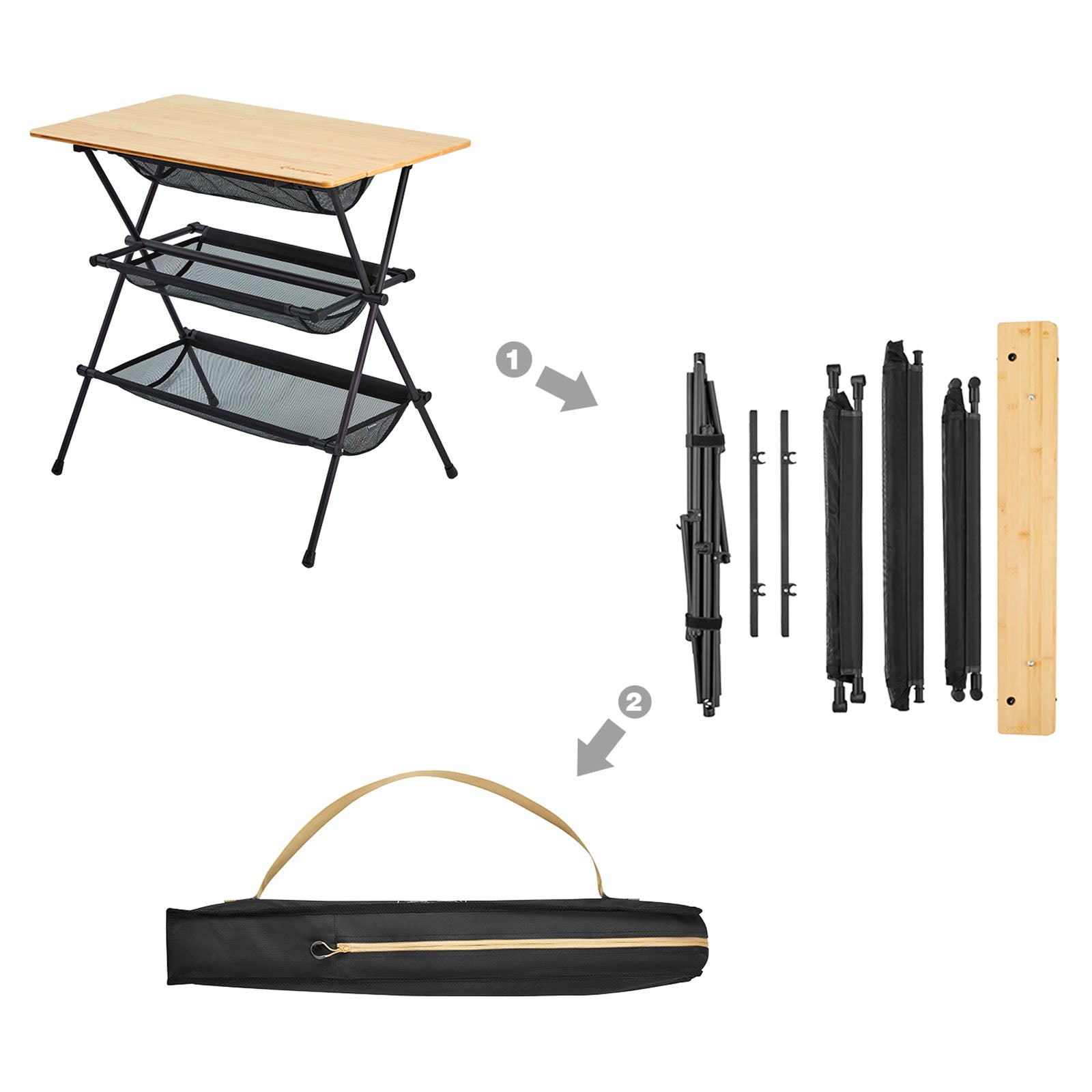 Table pliante en bambou avec étagère Sahle