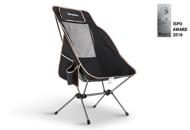 Leichter Campingstuhl mit Netzrücken und Seitentasche von KingCamp, prämiert mit dem ISPO Award 2016.