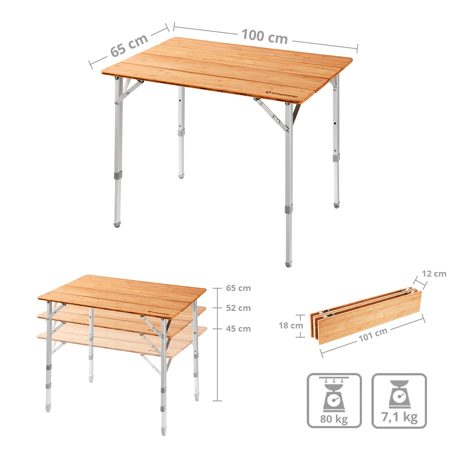 Table de camping KingCamp Bamboo Table L