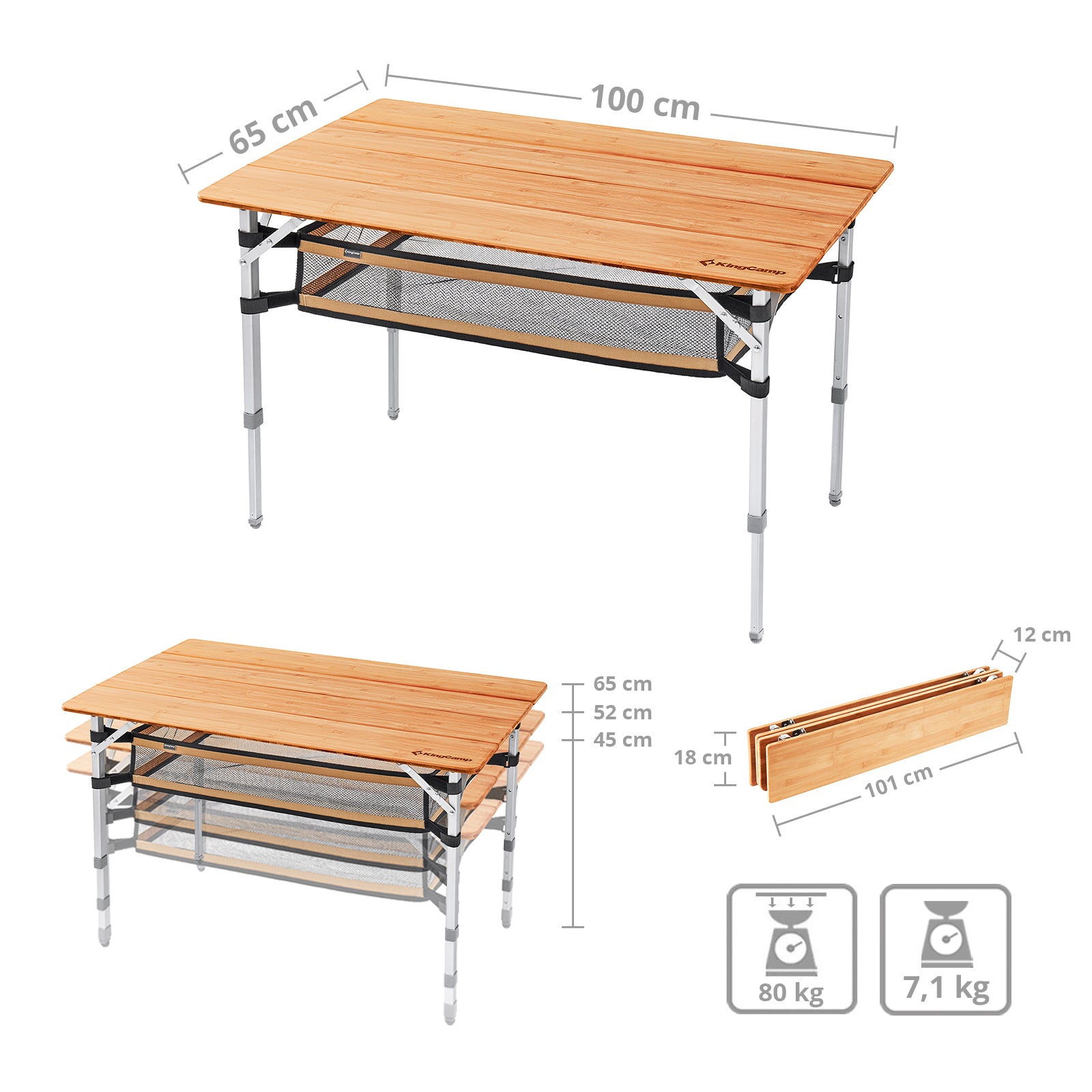 KingCamp Bamboo Table L plus camping table