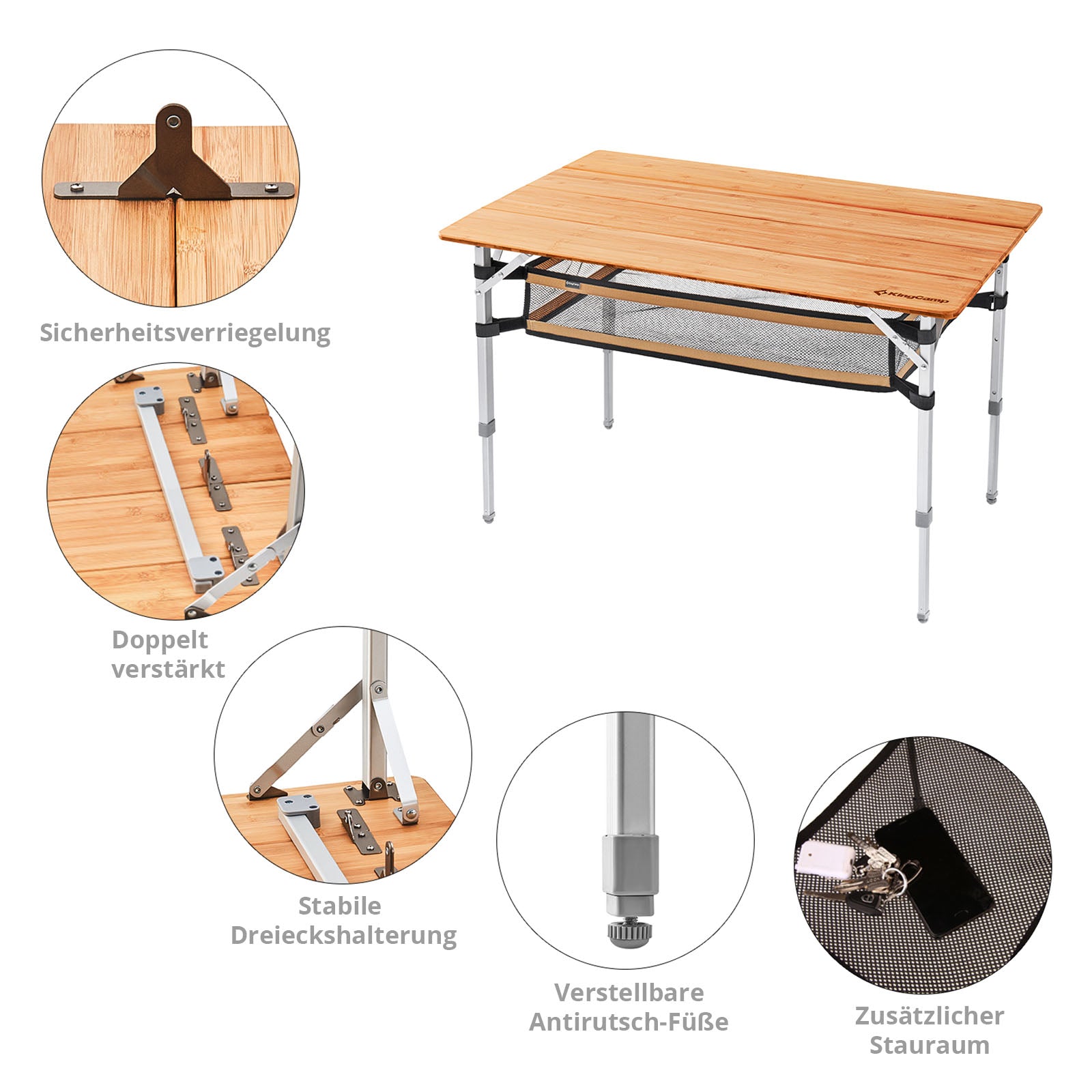 KingCamp Bamboo Table L plus table de camping