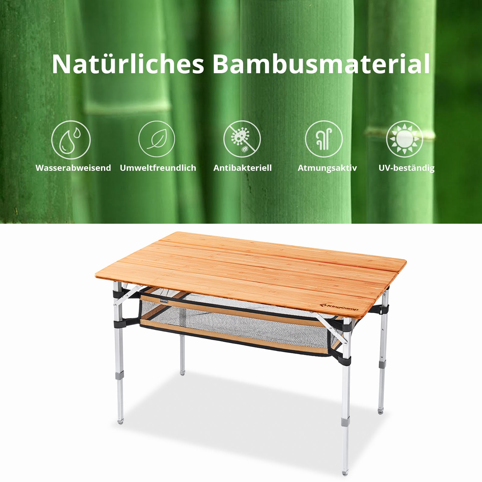 KingCamp Bamboo Table L plus table de camping