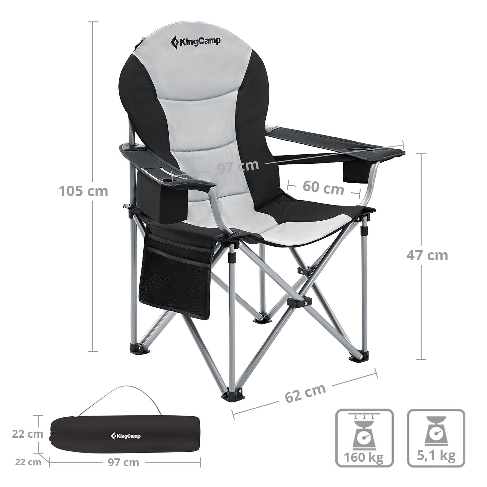 KingCamp Deluxe Chaise de camping Chaise de camping