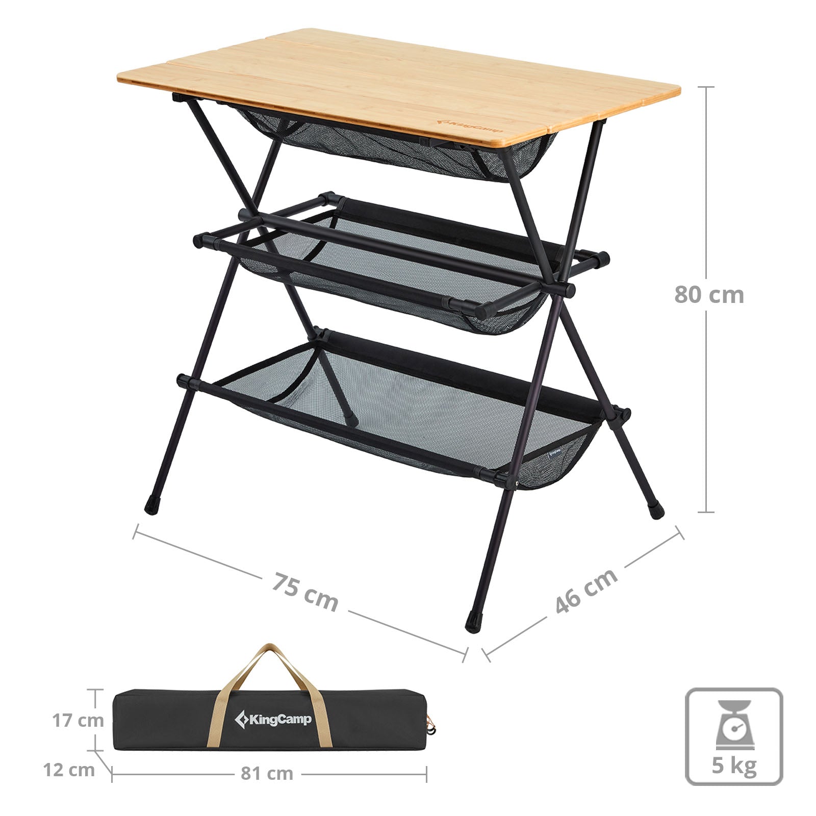 KingCamp Bamboo Shelf Sahle camping table