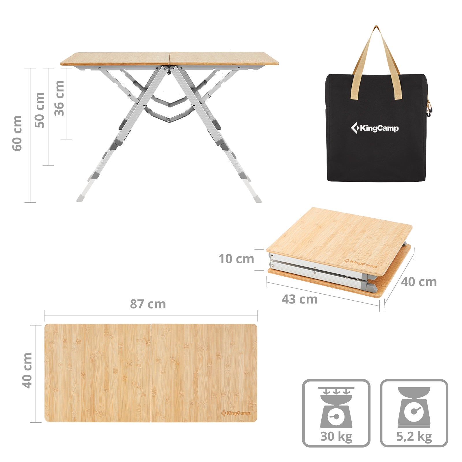 Table de camping KingCamp Bambou Duo