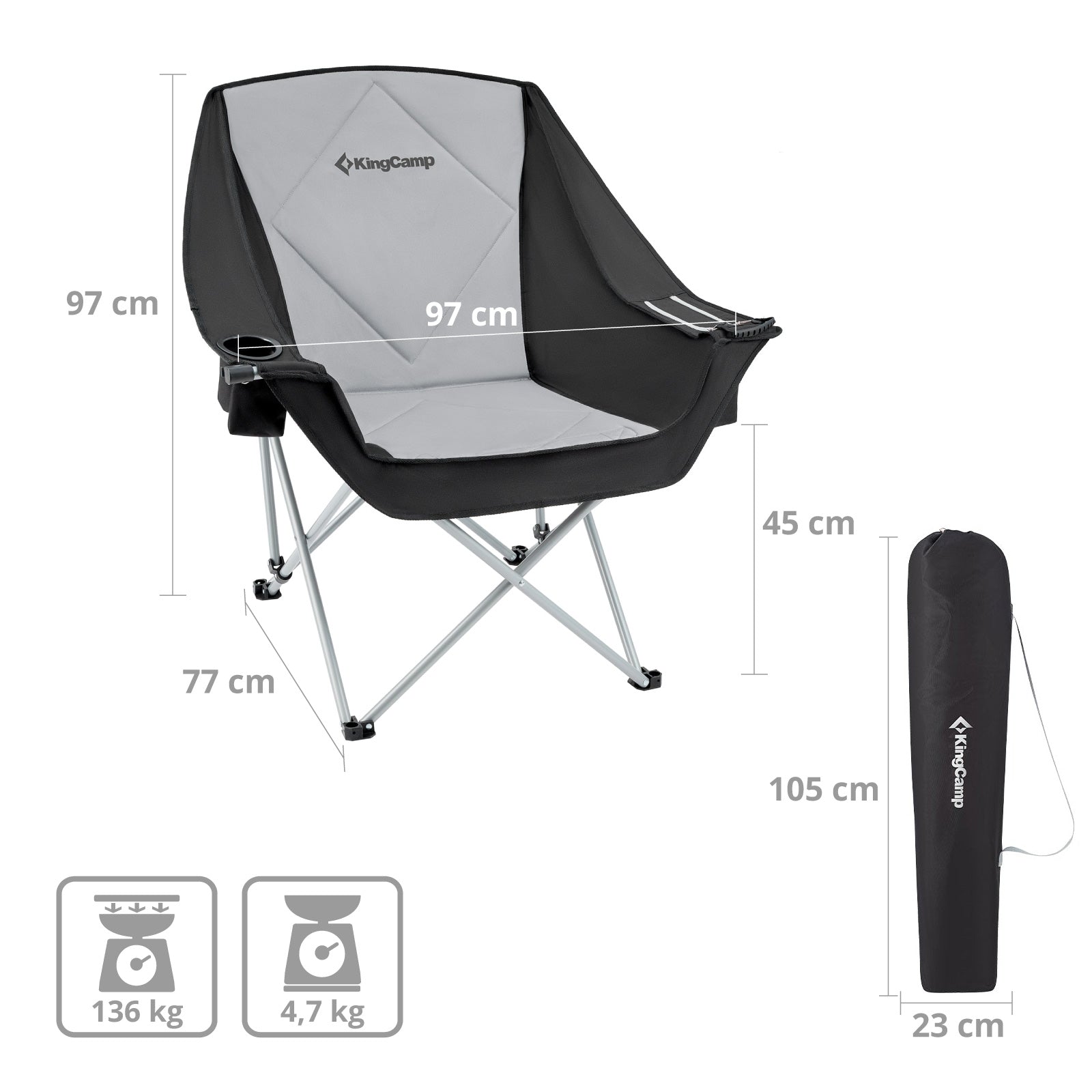 Campingstuhl Faltstuhl Relax Chair Campingsessel Klappstuhl Kühltasche 136 kg