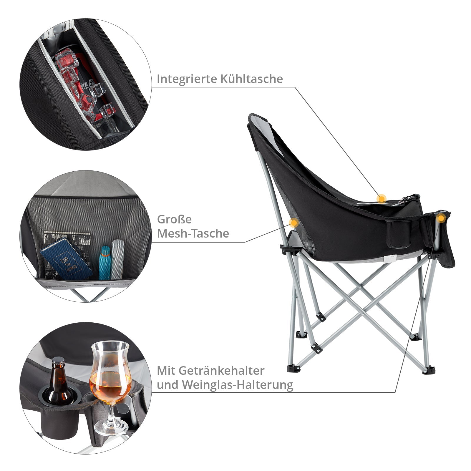 Campingstuhl Faltstuhl Relax Chair Campingsessel Klappstuhl Kühltasche 136 kg