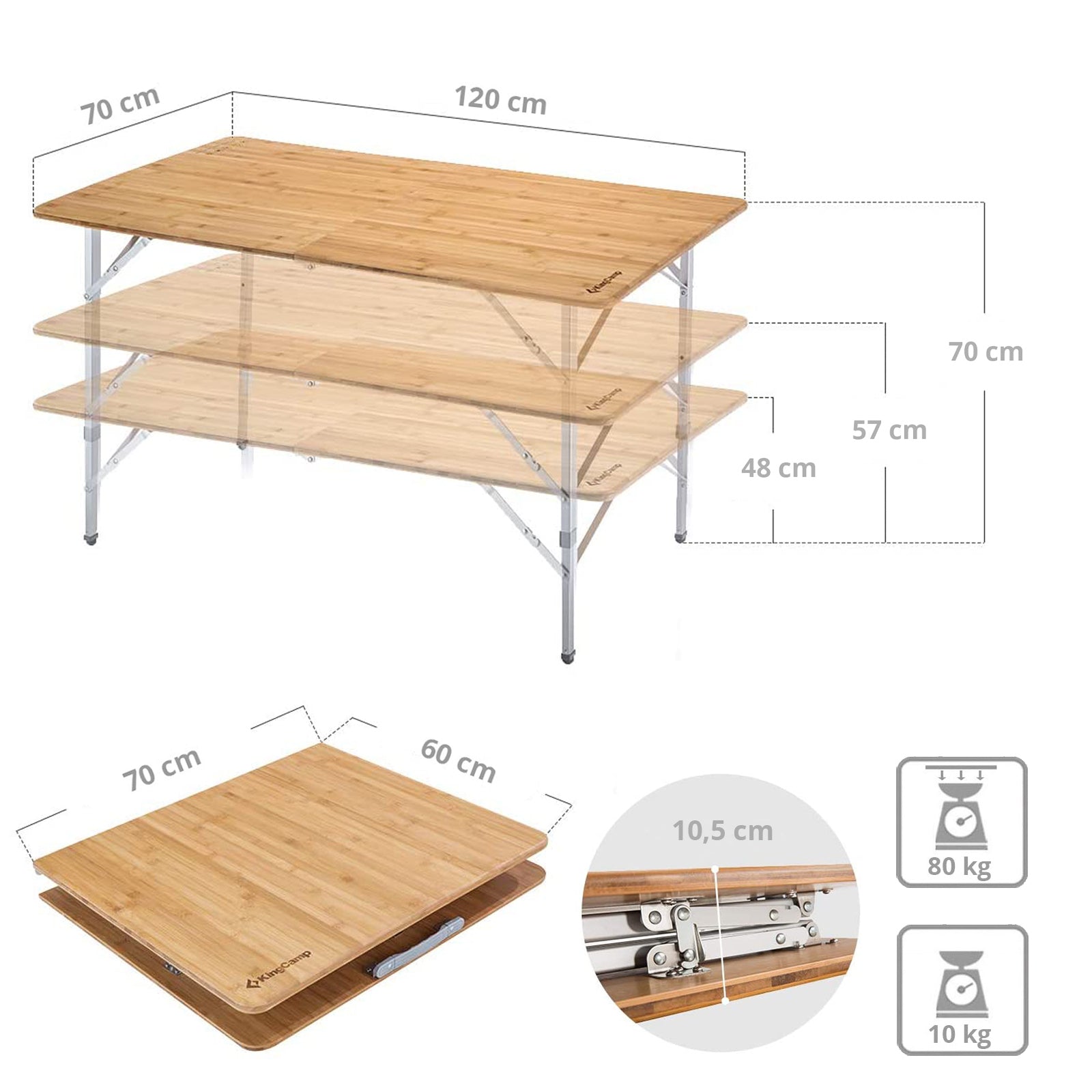 Table de camping KingCamp Bamboo Table XL