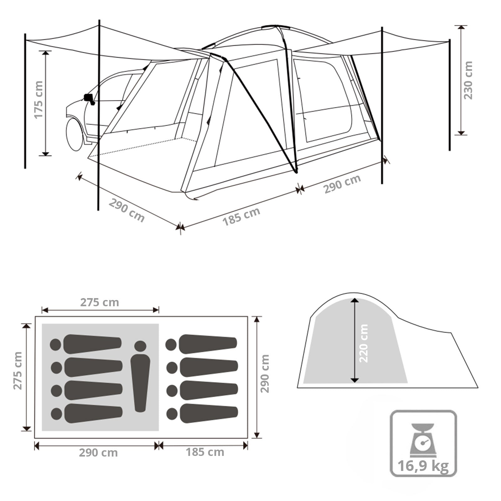 KingCamp rear tent Meilfi Plus awning